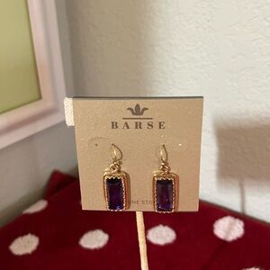 NWT Filigreed Purple Amethyst Rectangular Shape Golden Drop Earrings #TSER